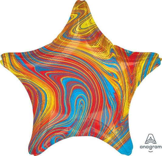 Marblez Swirls 19" Red Blue Gold Yellow Star Shape Foil Balloon