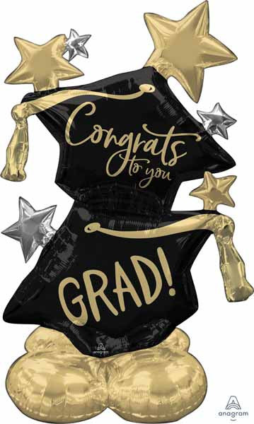 Jumbo Graduation Hat Gold Silver Black Congrats Airloonz Balloon Decoration