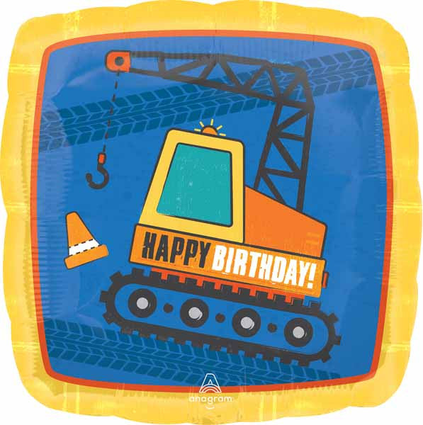 18" Happy Birthday Construction Equipment Foil Balloon