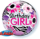 Birthday Girl Floral Zebra Bubbles Balloon