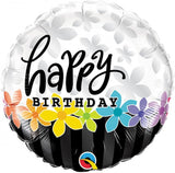 Black White Flowers Happy Birthday Foil Balloon