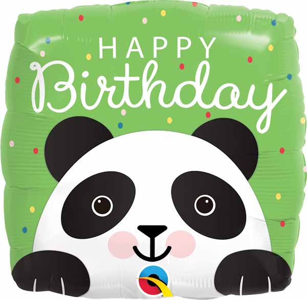 18" Happy Birthday Panda Square Microfoil Foil Balloon