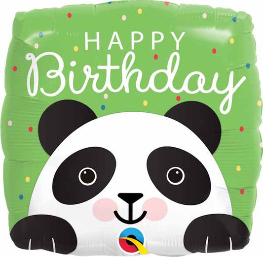 18" Happy Birthday Panda Square Microfoil Foil Balloon