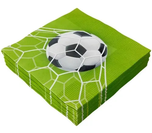 Packaged napkins with a soccer ball design on a green background.