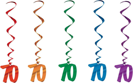 70th Birthday Metallic Spiral Whirls 5-Pack
