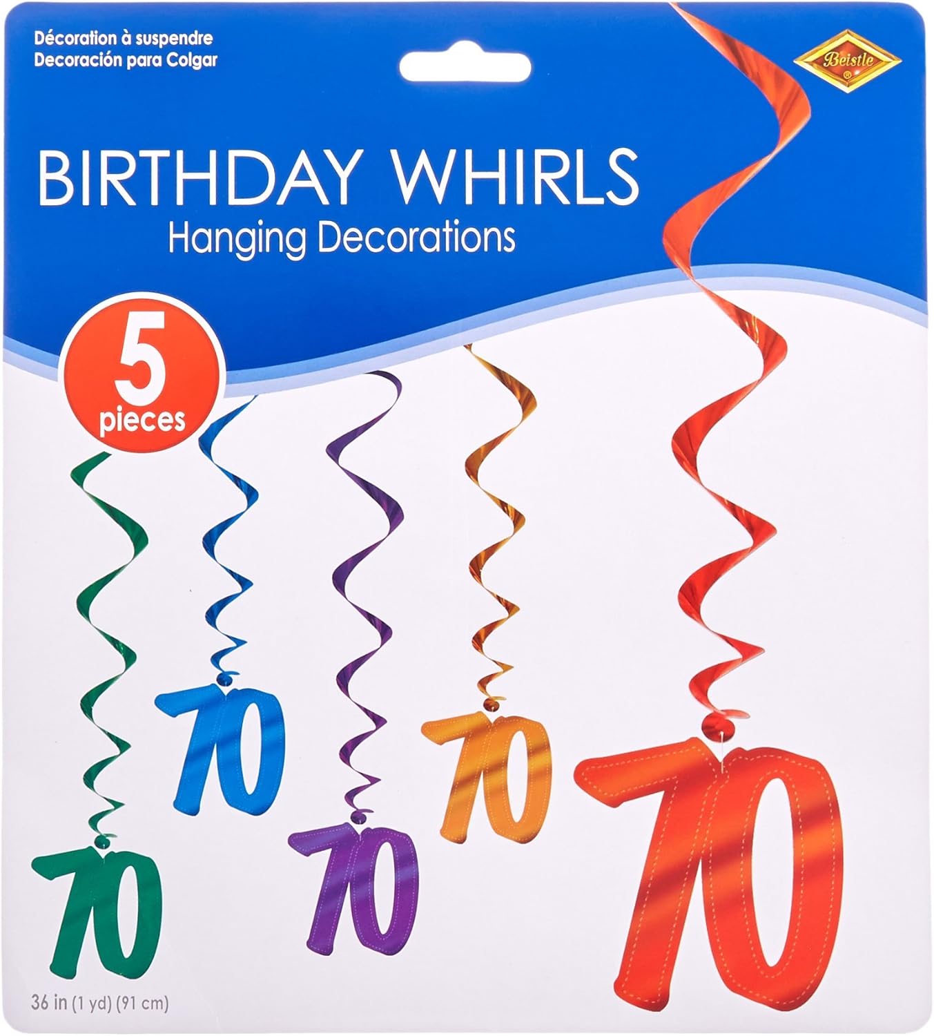 70th Birthday Metallic Spiral Whirls 5-Pack