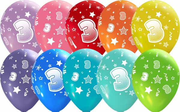 number 3 all over print latex balloon colorful