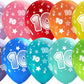 number 10 all over printed latex balloons assorted colors