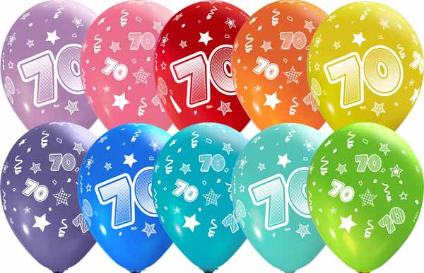 number 70 all over printed latex balloons assorted colors