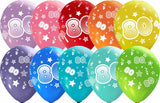 number 80 all over printed latex balloons assorted colors