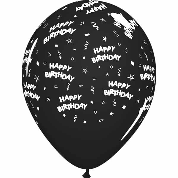 Black and White Happy Birthday All-Over-Print Latex Balloon
