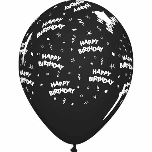 Black and White Happy Birthday All-Over-Print Latex Balloon