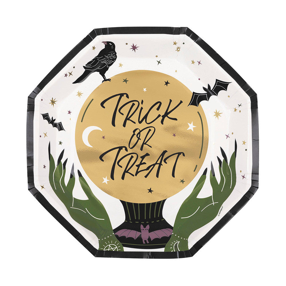 trick or treat celestial witch hands paper plates