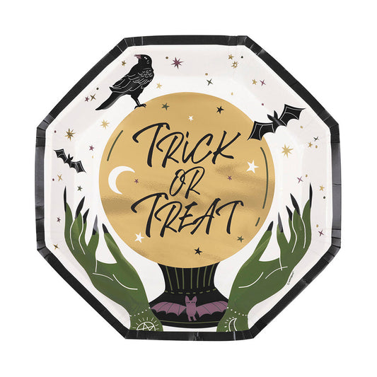 trick or treat celestial witch hands paper plates