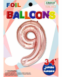 Trico 34" Rose Gold Number 9 Supershape Decorative Foil Balloon Party Decor