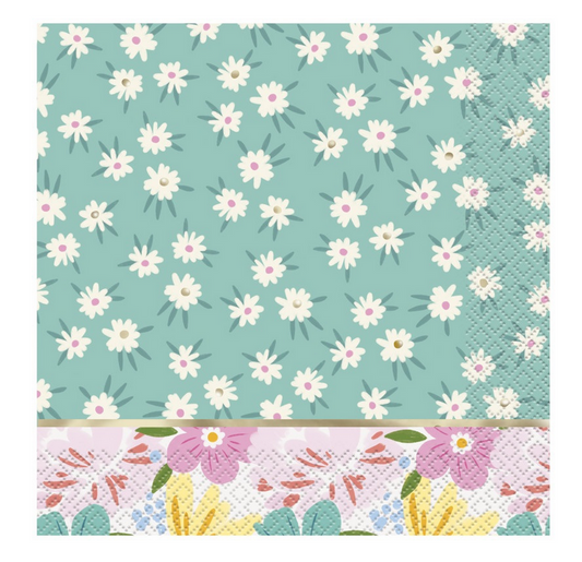 Spring Florals Mint & Pink Luncheon Napkins 16/CT - Foil Stamping