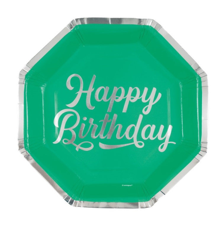 Happy Birthday Bold Pattern Paper Plates Green