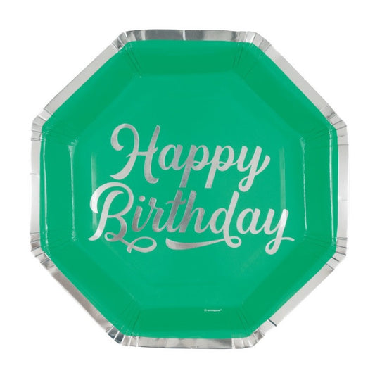 Happy Birthday Bold Pattern Paper Plates Green