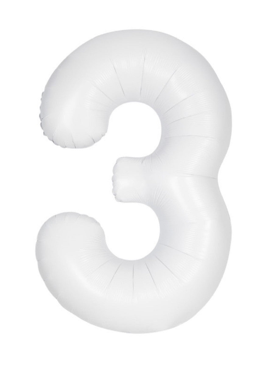 34" Number 3 Supershape Decorative Foil Balloon WHITE