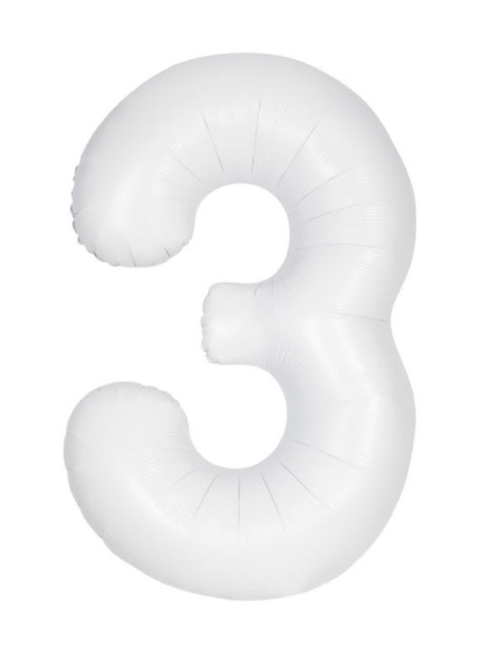 34" Number 3 Supershape Decorative Foil Balloon WHITE