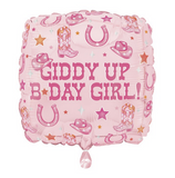 Disco Country "Giddy Up B-Day Girl" 18" Square Foil Balloon