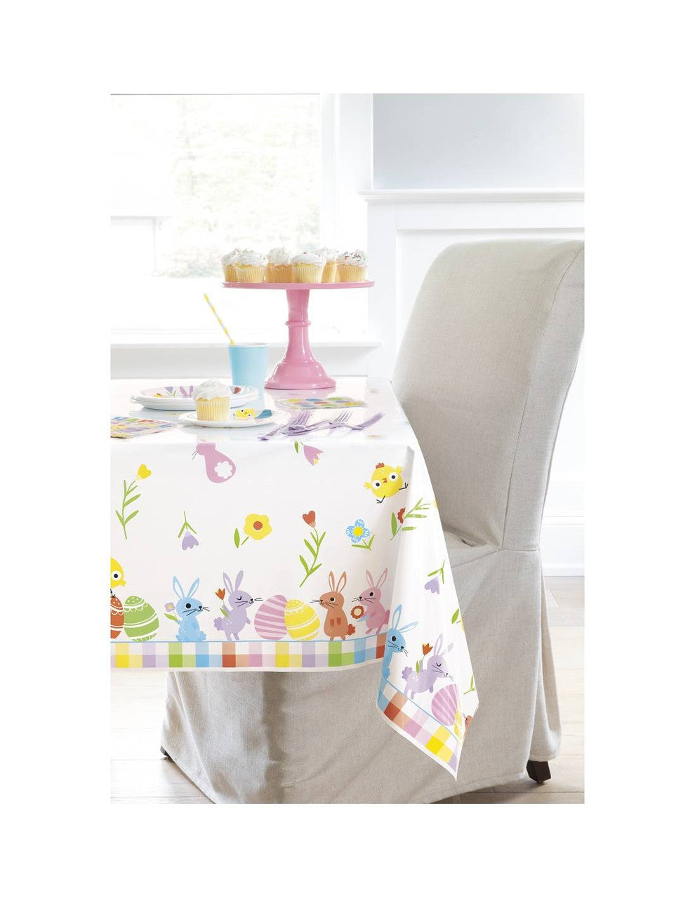 Colorful Easter Gingham Plastic Tablecover 54" x 84"