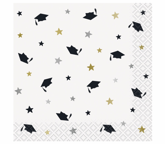 Graduation Stars And Grad Caps Party Beverage Napkins 16pk