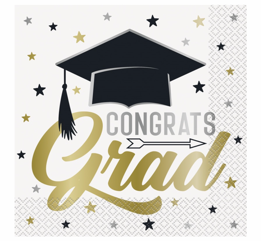 Congrats Grad Stars And Graduation Cap Luncheon Napkins 16 Pack