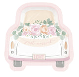 Pink Blooms "Just Married" Car-Shaped 8.25" Plates
