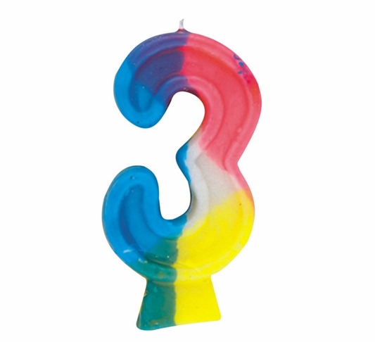 Rainbow Numeral Birthday Party Cake Candle #3 Number Three