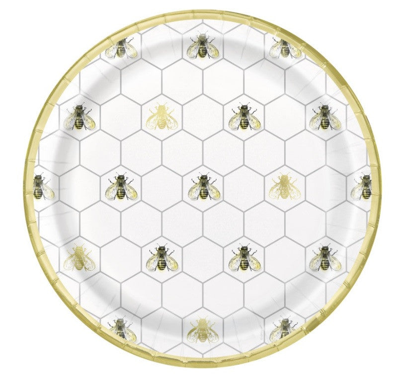 golden honey bee paper plates