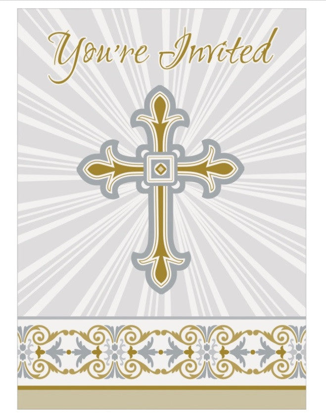 Gold & Silver Radiant Cross Invitations 8ct