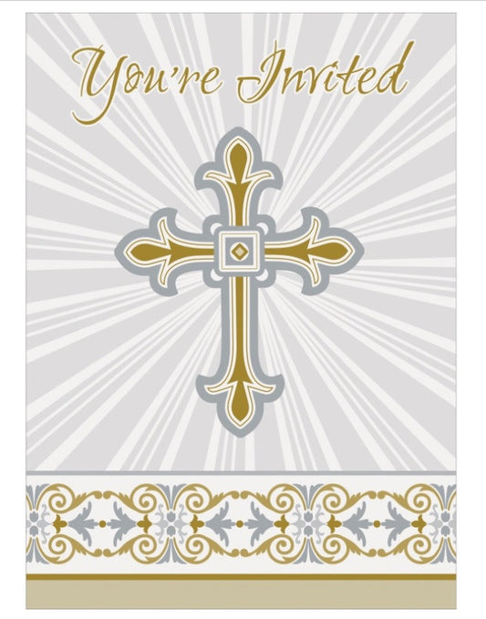 Gold & Silver Radiant Cross Invitations 8ct