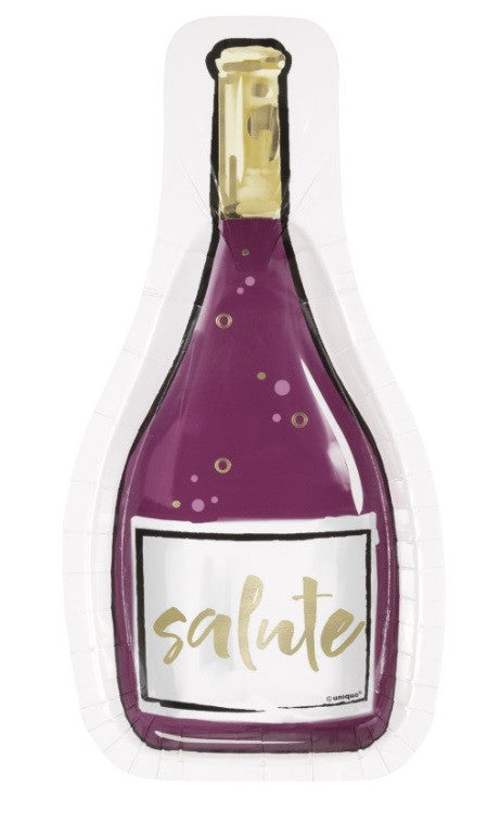 Wine Bottle Shaped 10.25" x 5.25" Plates  8ct - Foil Stamping