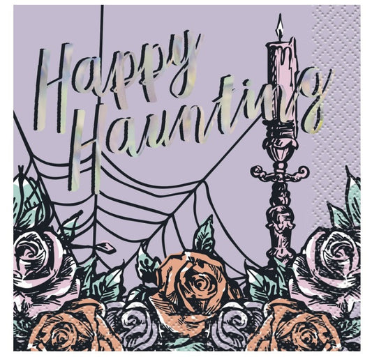 Iridescent Hauntings "Happy Haunting" Beverage Napkins  16ct - Iridescent Foil Stamping