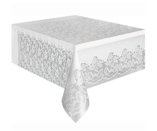 white lace basic plastic table cover rectangle table