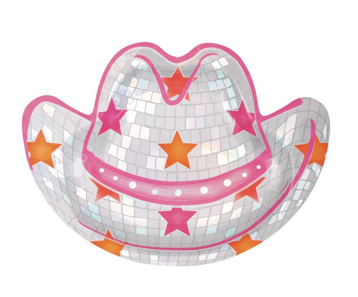 Disco Country Hat-Shaped 10" Dinner Plates 8 Pack - Iridescent Foil Board