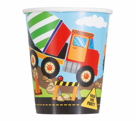 Construction Birthday Party 9oz Paper Beverage Cups 8pk