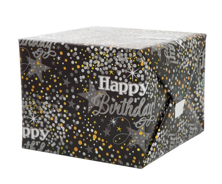 Glittering Glittery Black Silver Gold Stars Gift Wrapping Paper Giftwrap