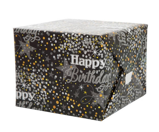 Glittering Glittery Black Silver Gold Stars Gift Wrapping Paper Giftwrap