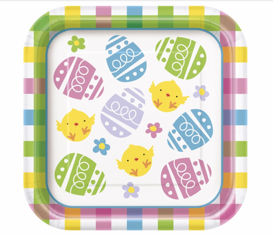 Colorful Plaid Easter 7" Square Dessert Plates 10pcs
