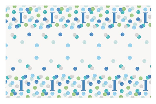 Blue Dots 1st Birthday Rectangular Plastic Table Cover