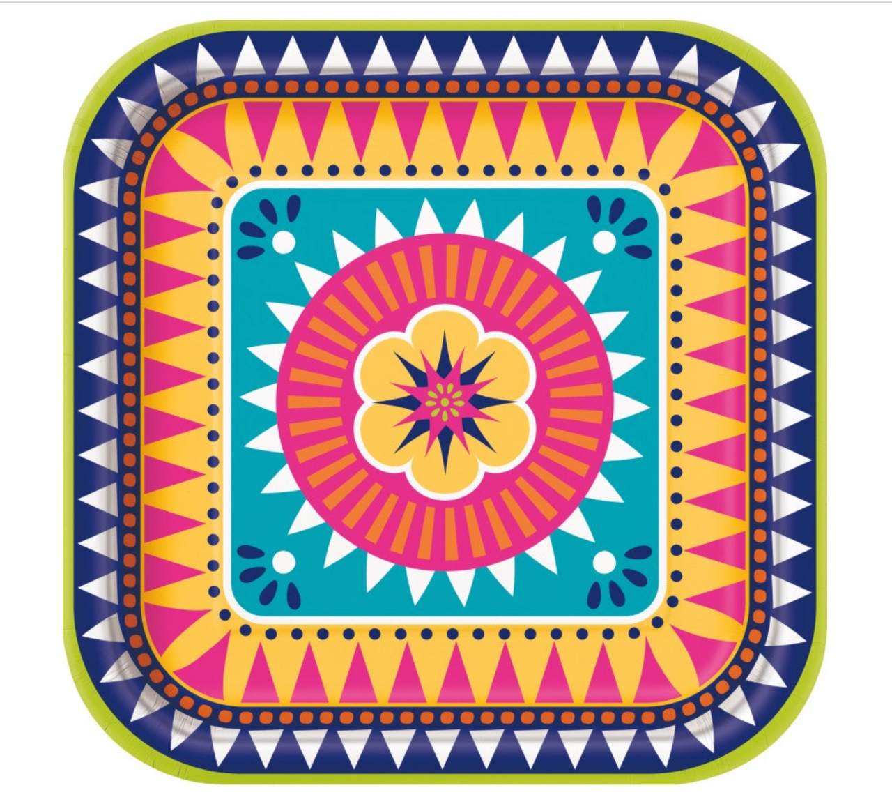Boho Fiesta 9" Square Dinner Luncheon Plates 8pcs