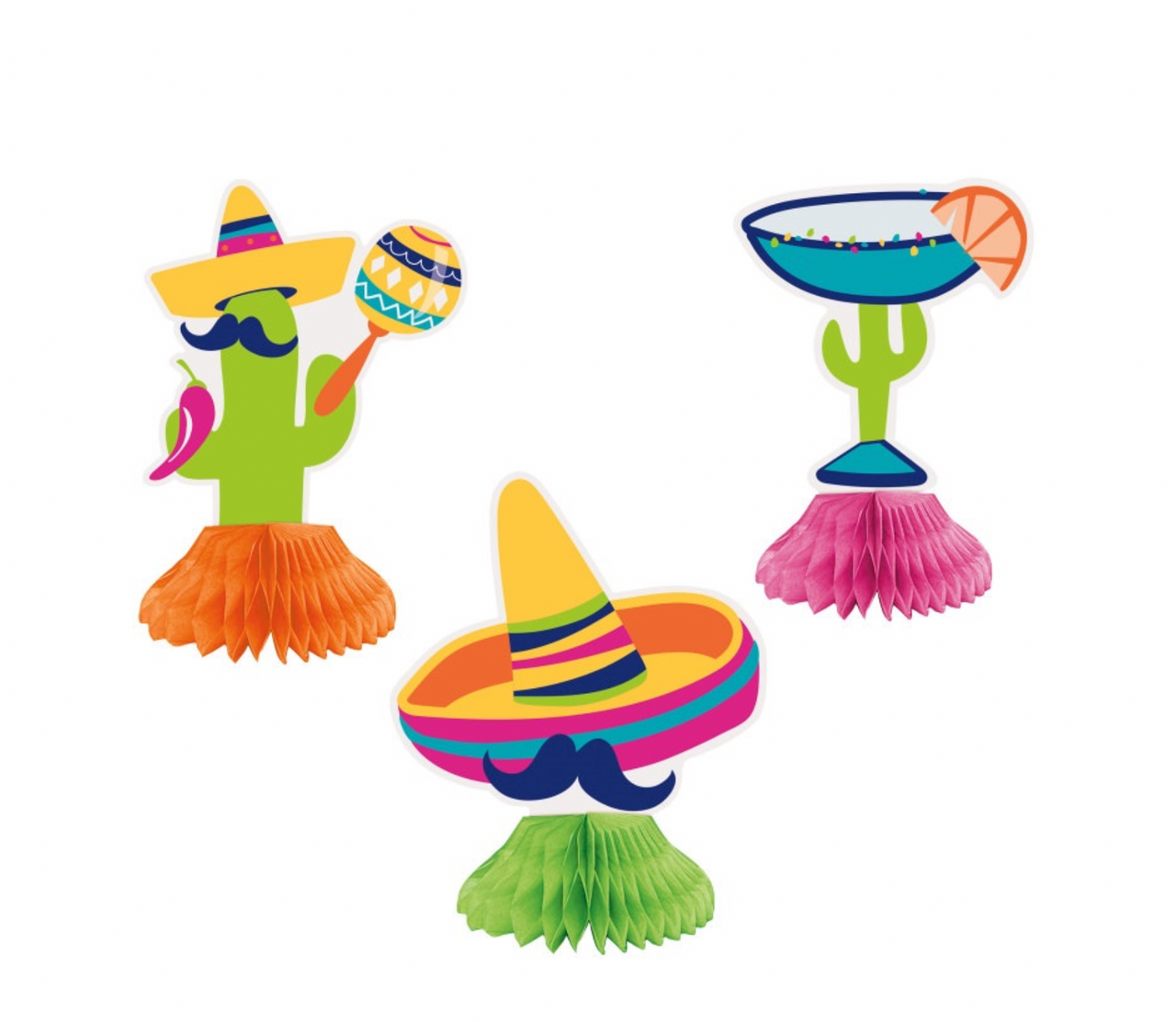 Mexican Fiesta Party Honeycomb Tissue Decorations 3pcs
