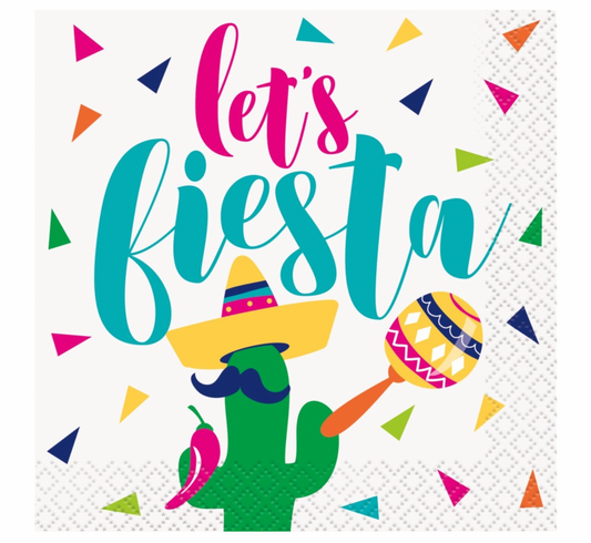 Let's Fiesta Party Cactus Beverage Napkins 16pk