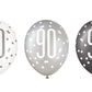 Age 90 Black Silver White Glitz Birthday Latex Balloons