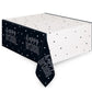Glitz Black and Silver Happy Birthday Plastic Tablecover
