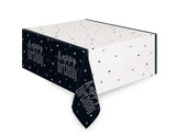 Glitz Black and Silver Happy Birthday Plastic Tablecover