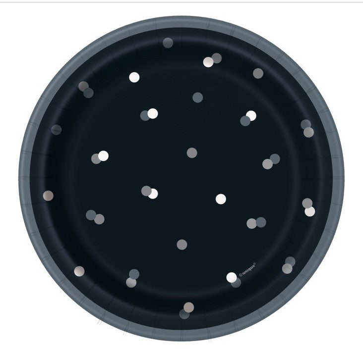 Glitz Black and Silver Dot 7inch Dessert Appetizer Paper Plates