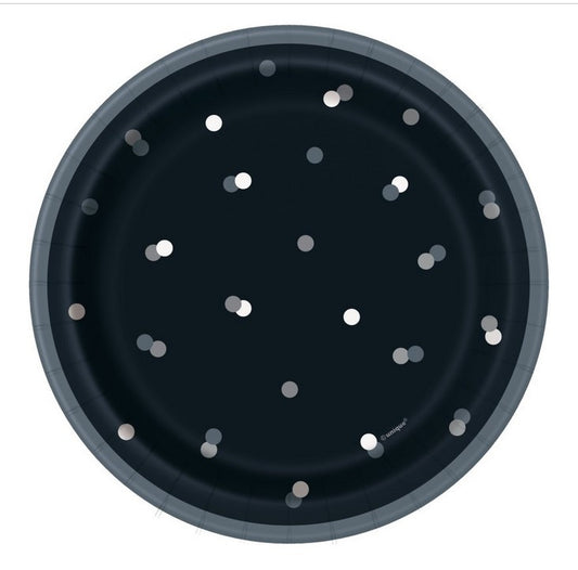 Glitz Black and Silver Dot 7inch Dessert Appetizer Paper Plates